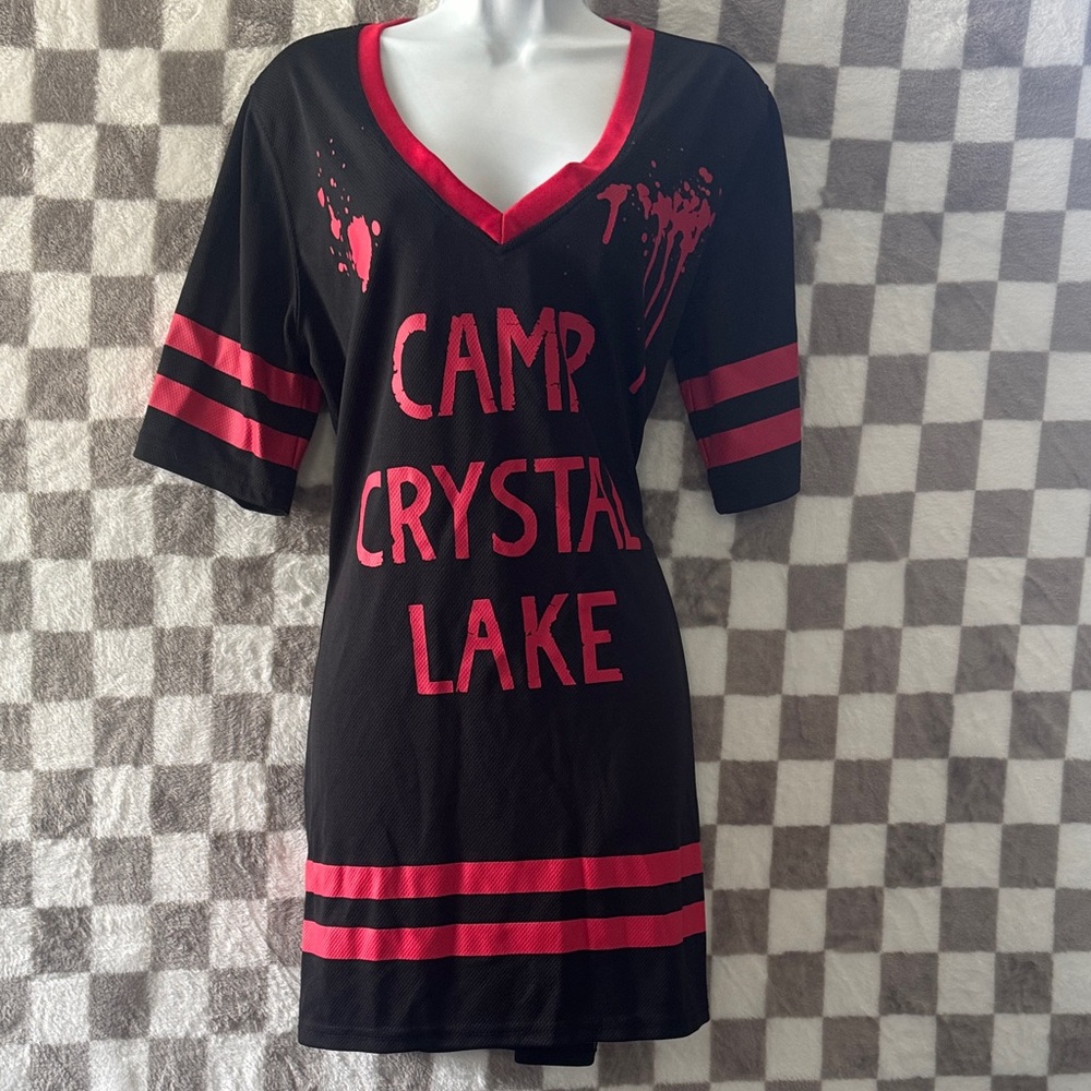 Friday the 13 Adult Jason Hockey V Neck Maxi Short Sleeve Dress Size L/Large - Picture 2 of 9